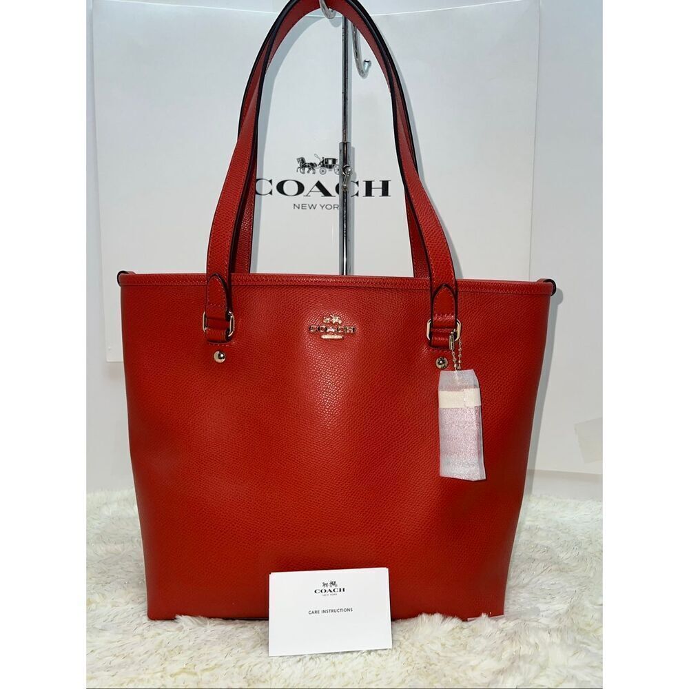 🔥🎁NWT! Coach Zip Top Tote Handbag Crossgrain Leather Carmine F36632 Msrp:$295